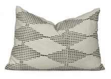 Load image into Gallery viewer, Hand blocked charcoal diamond design lumbar cotton cushion cover