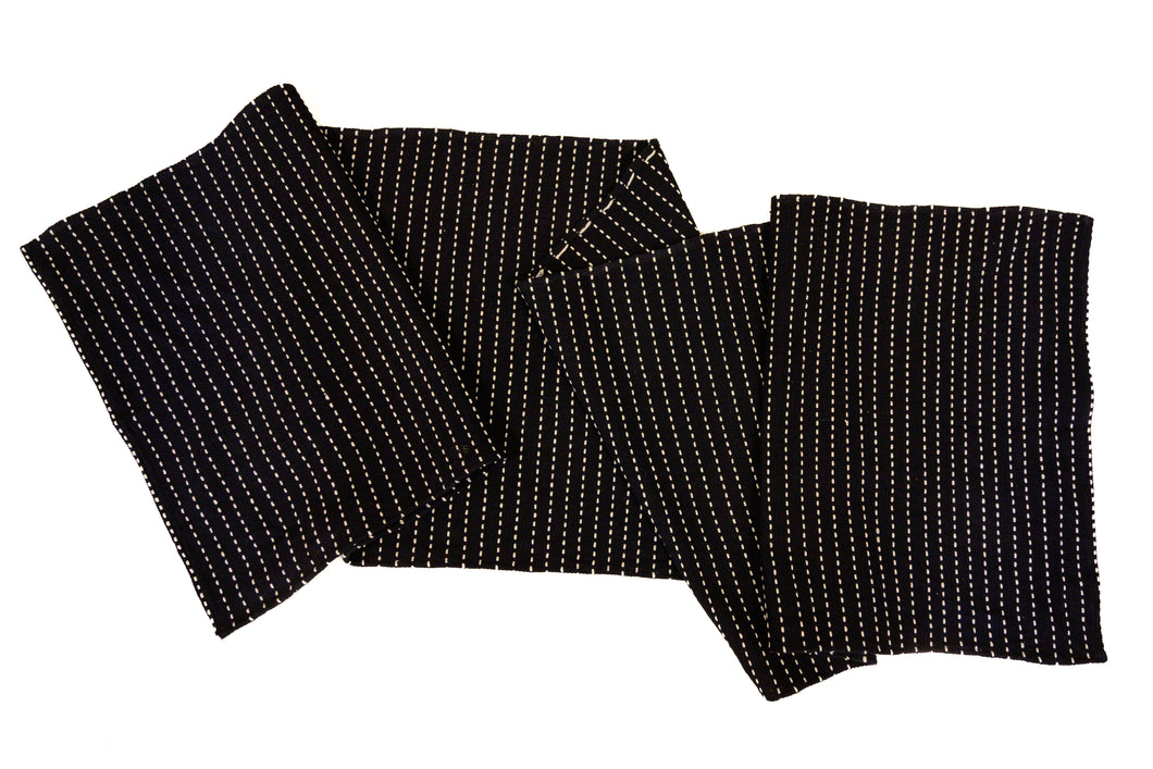 Black Running Stitch – Handwoven Cotton Bed Runner